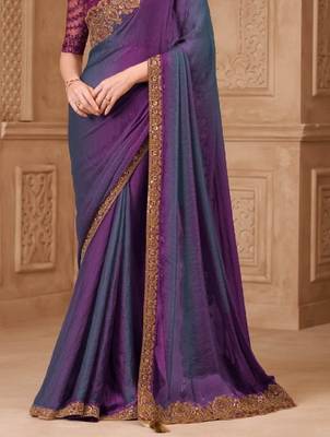 Purple grey georgette embroidered -saree 4