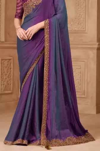 Purple grey georgette embroidered -saree
