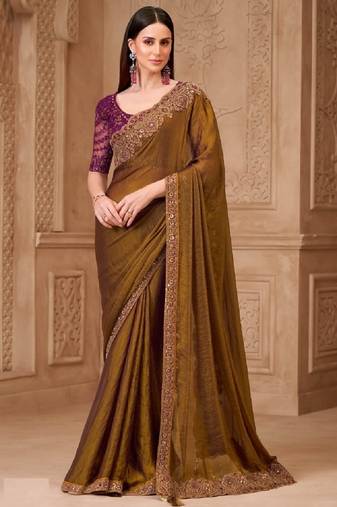 Deep gold georgette embroidered -saree