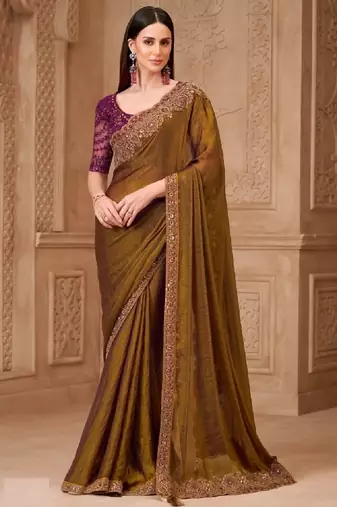 Deep gold georgette embroidered -saree