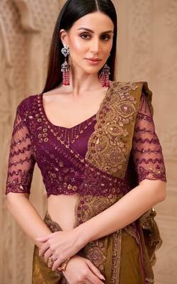 Deep gold georgette embroidered -saree 2