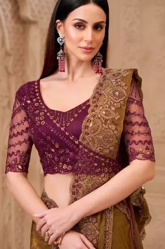 Deep gold georgette embroidered -saree