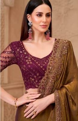 Deep gold georgette embroidered -saree 3