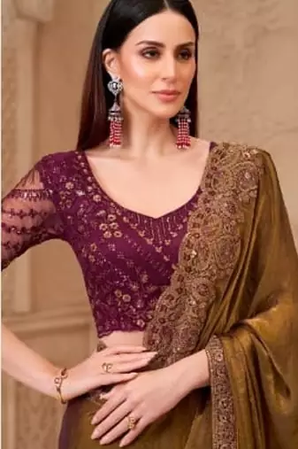 Deep gold georgette embroidered -saree