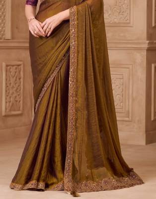 Deep gold georgette embroidered -saree 4