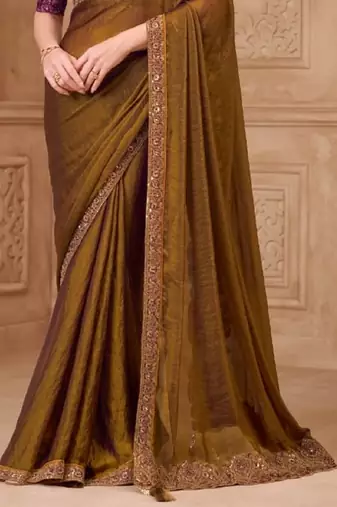 Deep gold georgette embroidered -saree