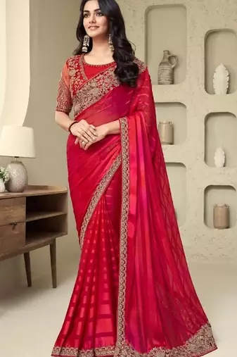 Redsilk embroidered silk-saree