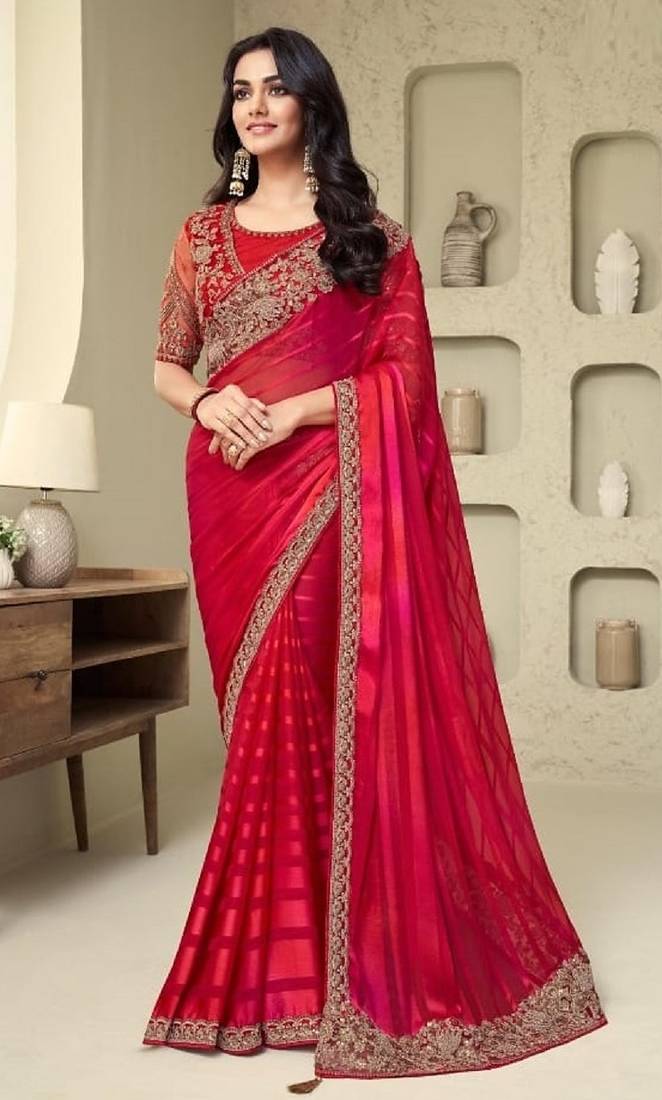 Redsilk embroidered silk-saree