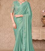 Turquoise green georgette embroidered party-wear-saree