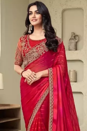 Redsilk embroidered silk-saree