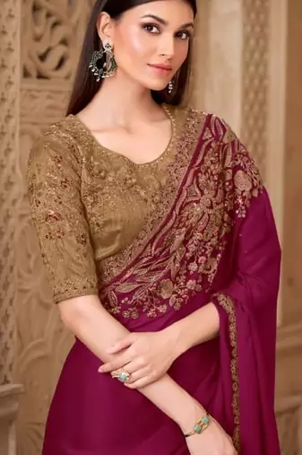 Maroonsilk embroidered silk-saree