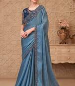 Blue silver georgette embroidered party-wear-saree