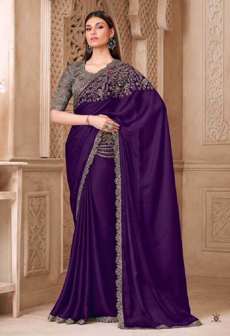 Purplesilk embroidered silk-saree