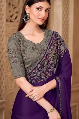 Purplesilk embroidered silk-saree