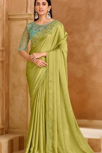 Pista green chiffon embroidered bridal-saree