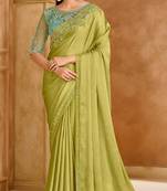 Pista green chiffon embroidered bridal-saree