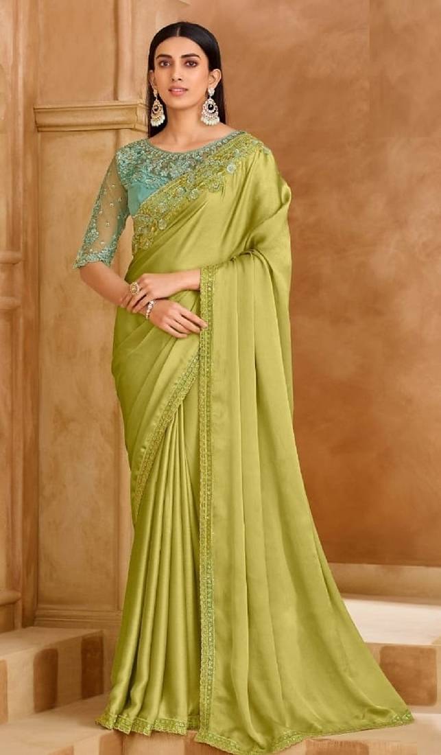 Pista green chiffon embroidered bridal-saree