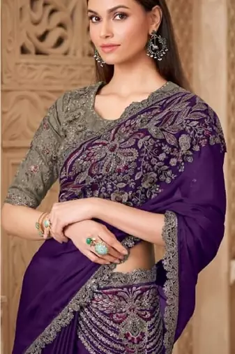 Purplesilk embroidered silk-saree