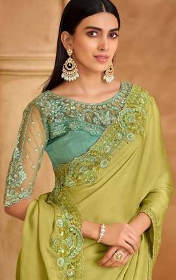 Pista green chiffon embroidered bridal-saree 2