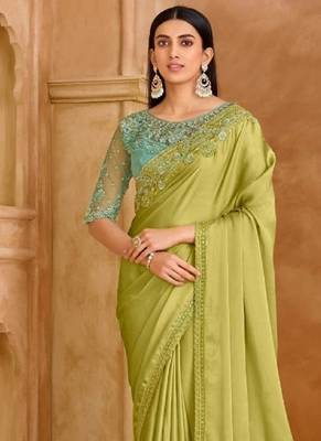 Pista green chiffon embroidered bridal-saree 3