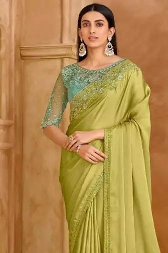 Pista green chiffon embroidered bridal-saree