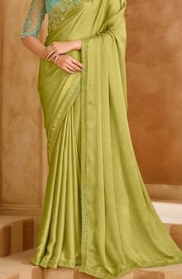 Pista green chiffon embroidered bridal-saree 4