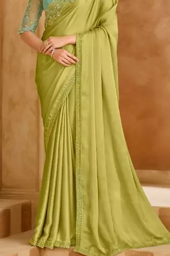 Pista green chiffon embroidered bridal-saree