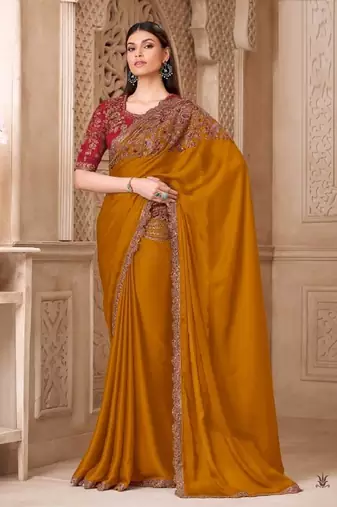 Mustardsilk embroidered silk-saree