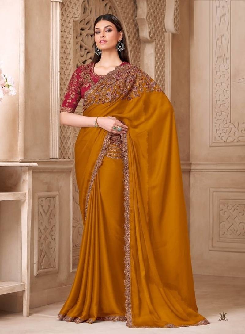 Mustardsilk embroidered silk-saree