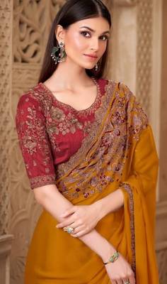 Mustardsilk embroidered silk-saree 2