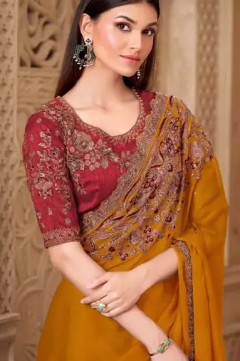 Mustardsilk embroidered silk-saree