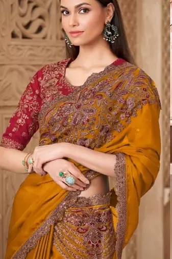 Mustardsilk embroidered silk-saree
