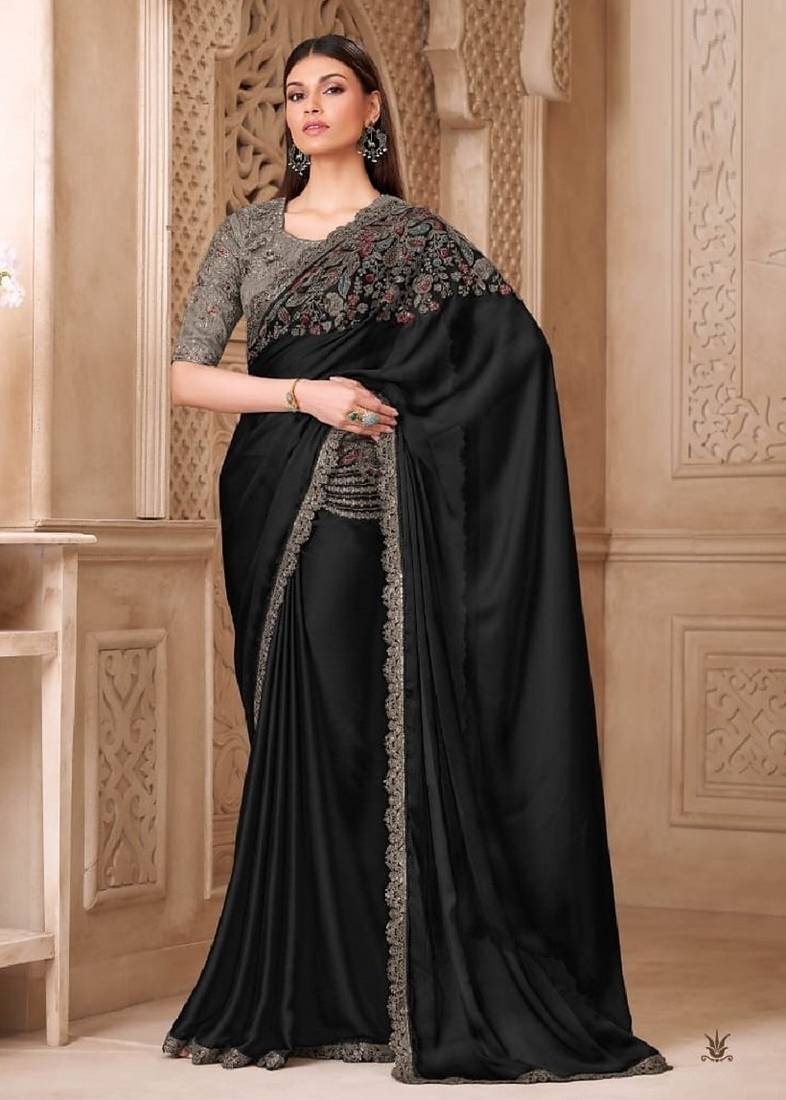 Blacksilk embroidered silk-saree