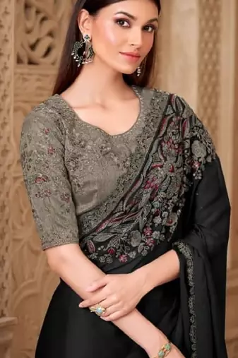 Blacksilk embroidered silk-saree