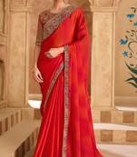 Orange red chiffon embroidered bridal-saree