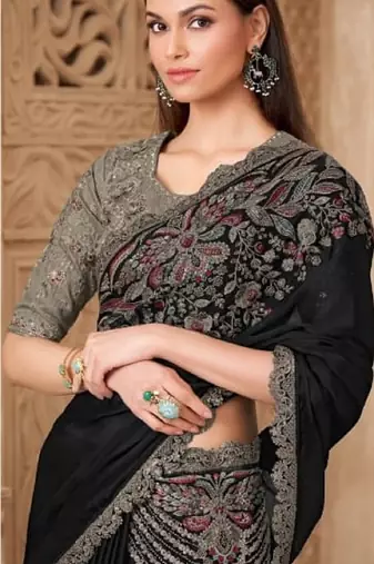 Blacksilk embroidered silk-saree