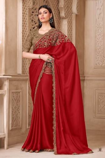 Redsilk embroidered silk-saree