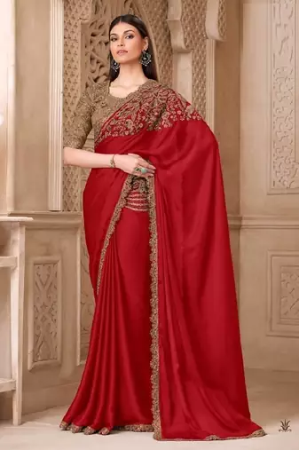 Redsilk embroidered silk-saree