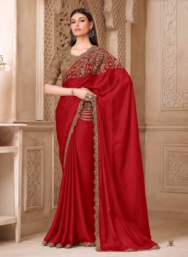Redsilk embroidered silk-saree
