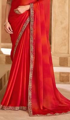 Orange red chiffon embroidered bridal-saree 4