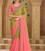 Peach mehendi georgette embroidered bridal-saree