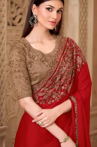 Redsilk embroidered silk-saree