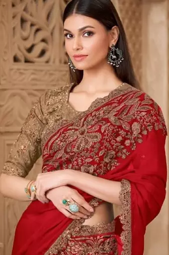 Redsilk embroidered silk-saree