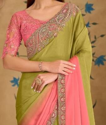Peach mehendi georgette embroidered bridal-saree 3