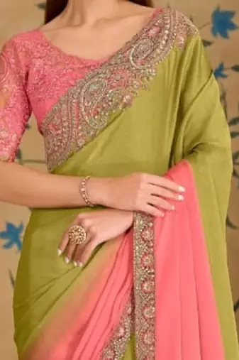 Peach mehendi georgette embroidered bridal-saree