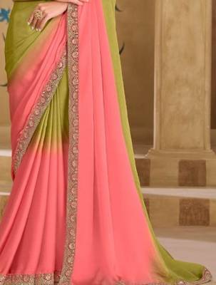 Peach mehendi georgette embroidered bridal-saree 4