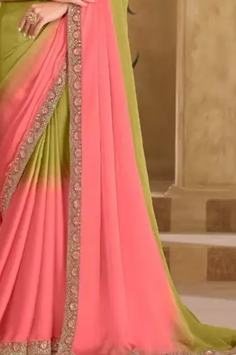 Peach mehendi georgette embroidered bridal-saree