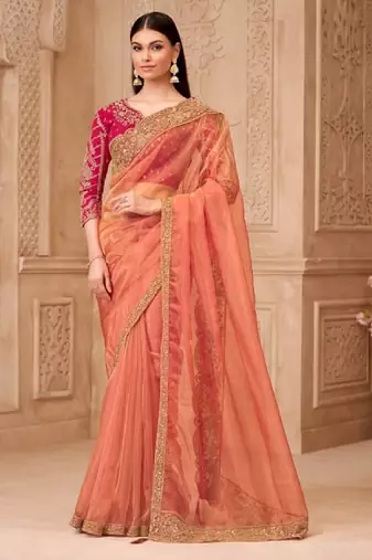 Orangesilk embroidered silk-saree