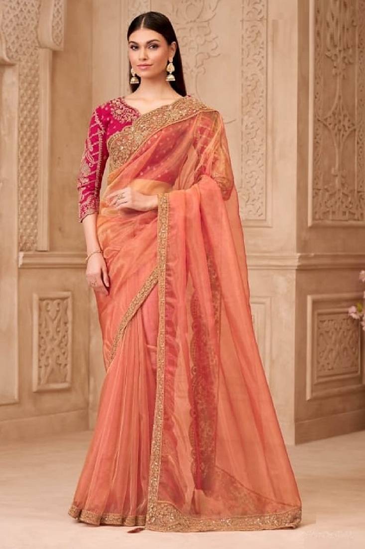 Orangesilk embroidered silk-saree