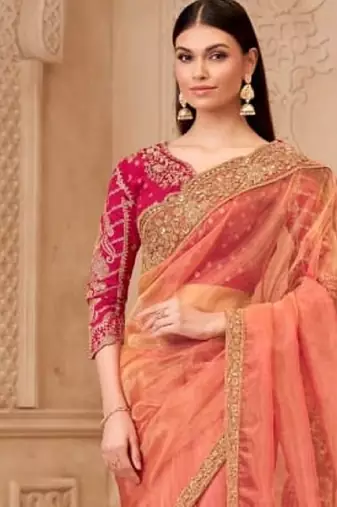 Orangesilk embroidered silk-saree
